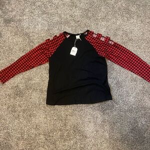 Red and Black Plaid Sleeve Top